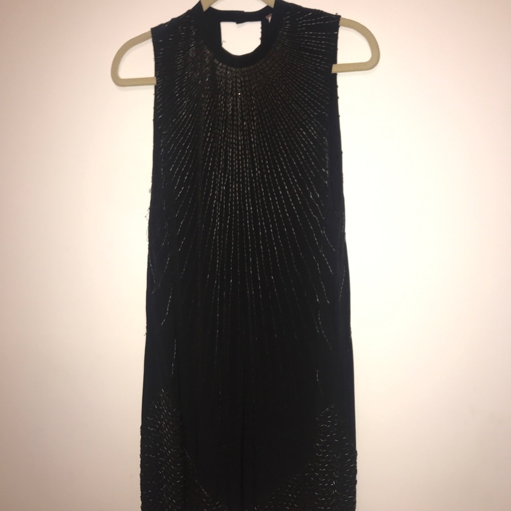 Free people black tunic dress w/ bead embroidery